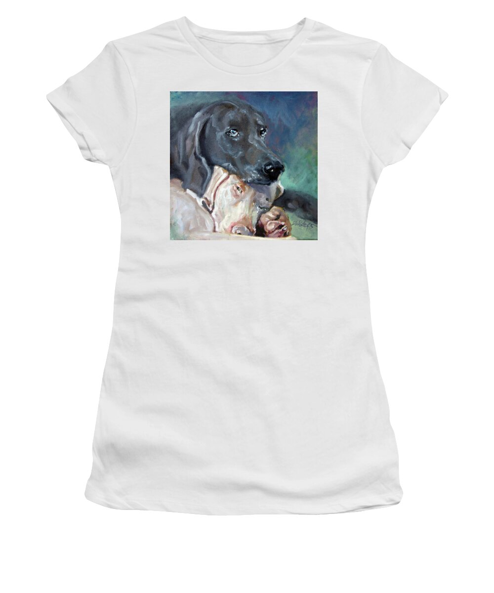 Dogs Women's T-Shirt featuring the painting Brothers by Sheila Wedegis