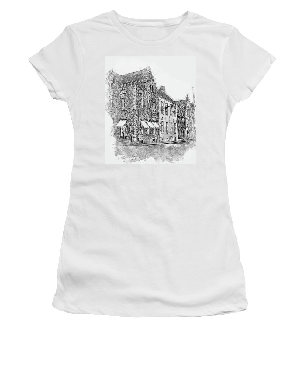 Belgium Women's T-Shirt featuring the painting Bruges, Belgium - 05 by AM FineArtPrints