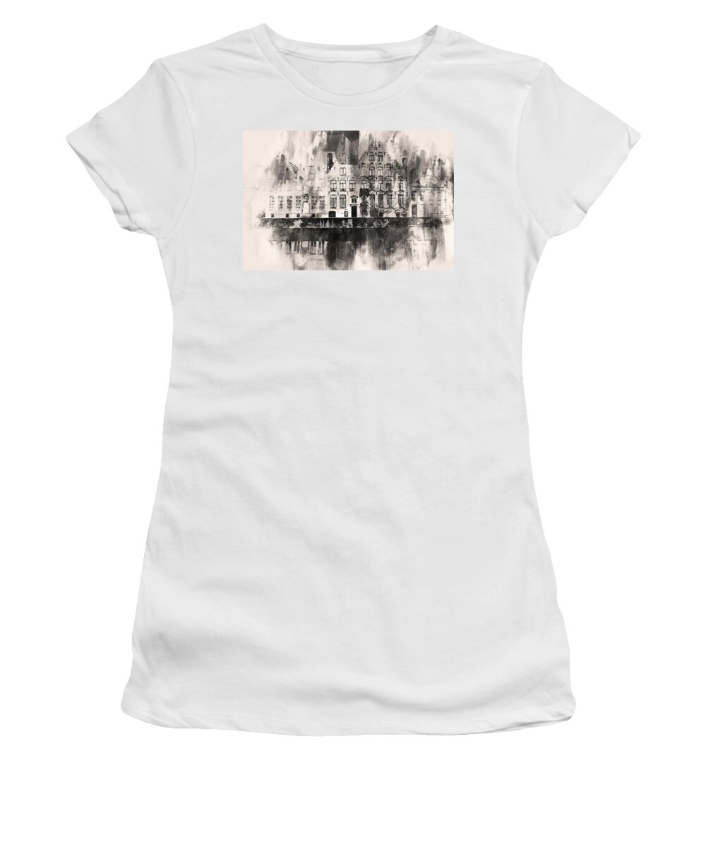 Belgium Women's T-Shirt featuring the painting Bruges, Belgium - 09 by AM FineArtPrints