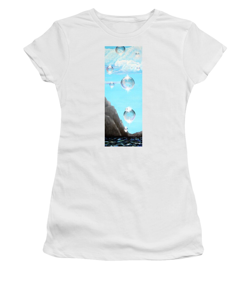 Blue Women's T-Shirt featuring the painting Bubbles 5 by Medea Ioseliani