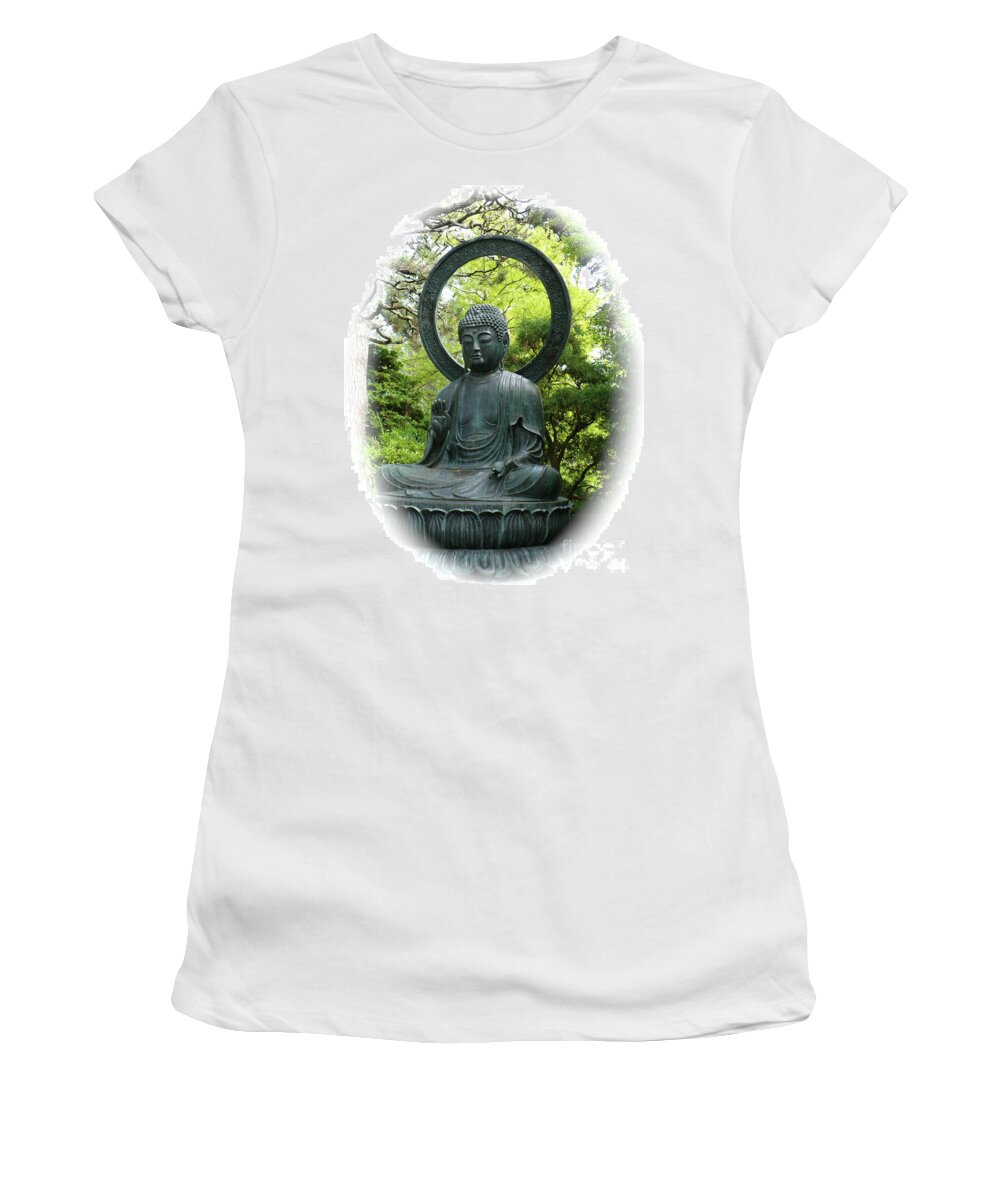 Buddha Women's T-Shirt featuring the photograph Buddha Statue in Green by Carol Groenen