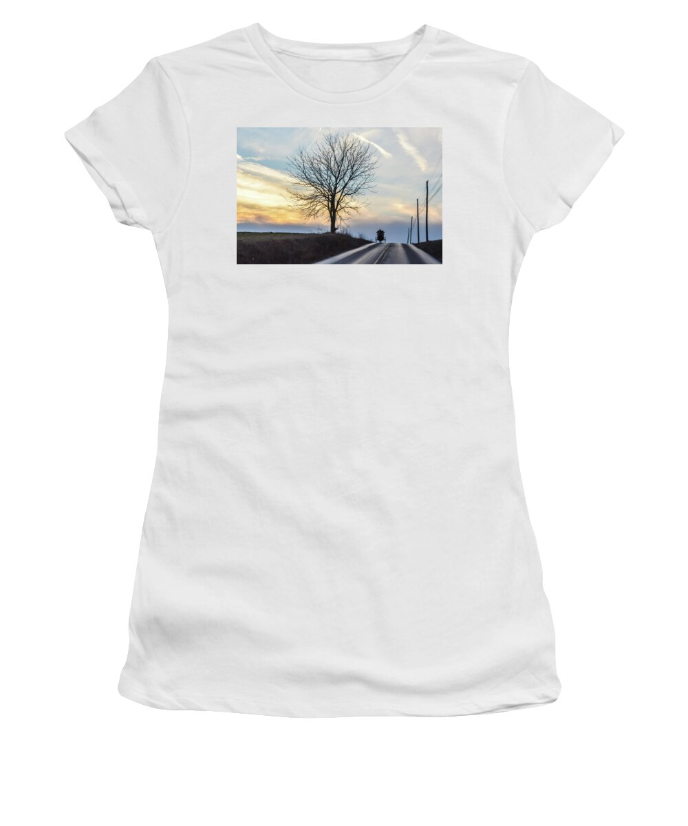 Amish Women's T-Shirt featuring the photograph Buggy on the Crest by Tana Reiff