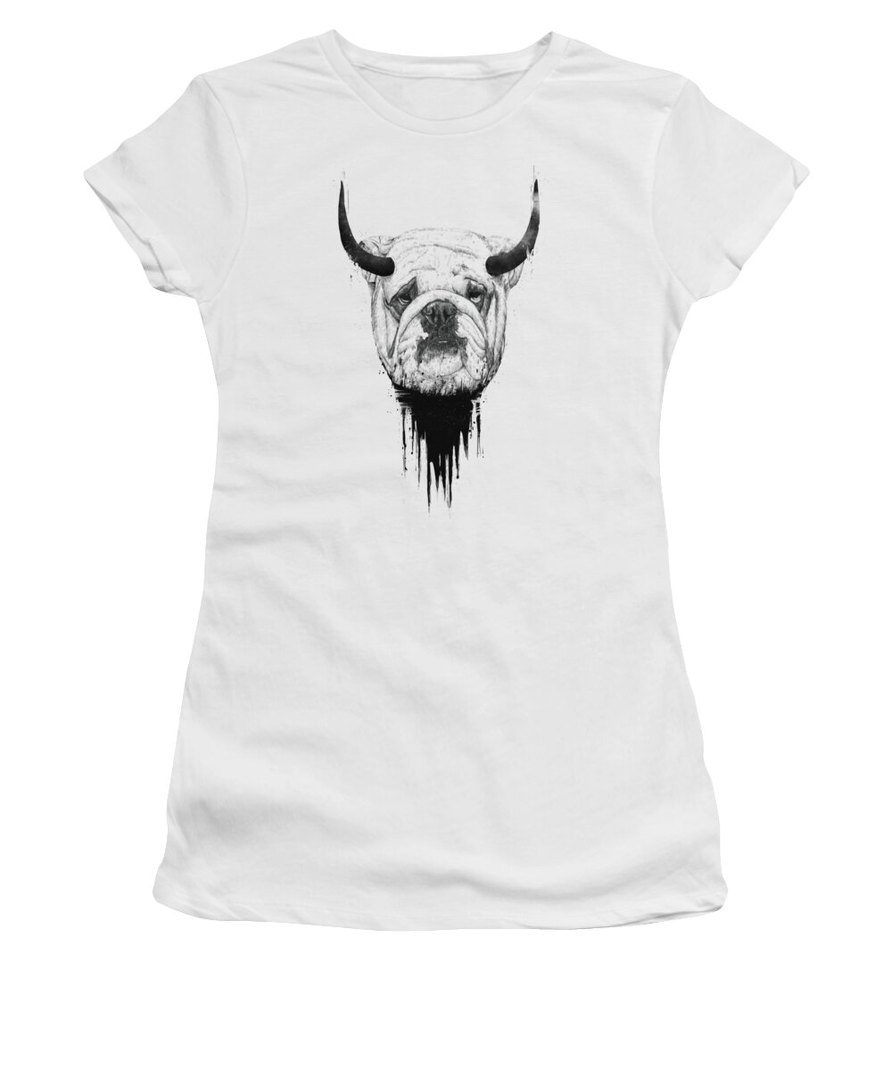 Bulldog Women's T-Shirt featuring the drawing Bull dog by Balazs Solti