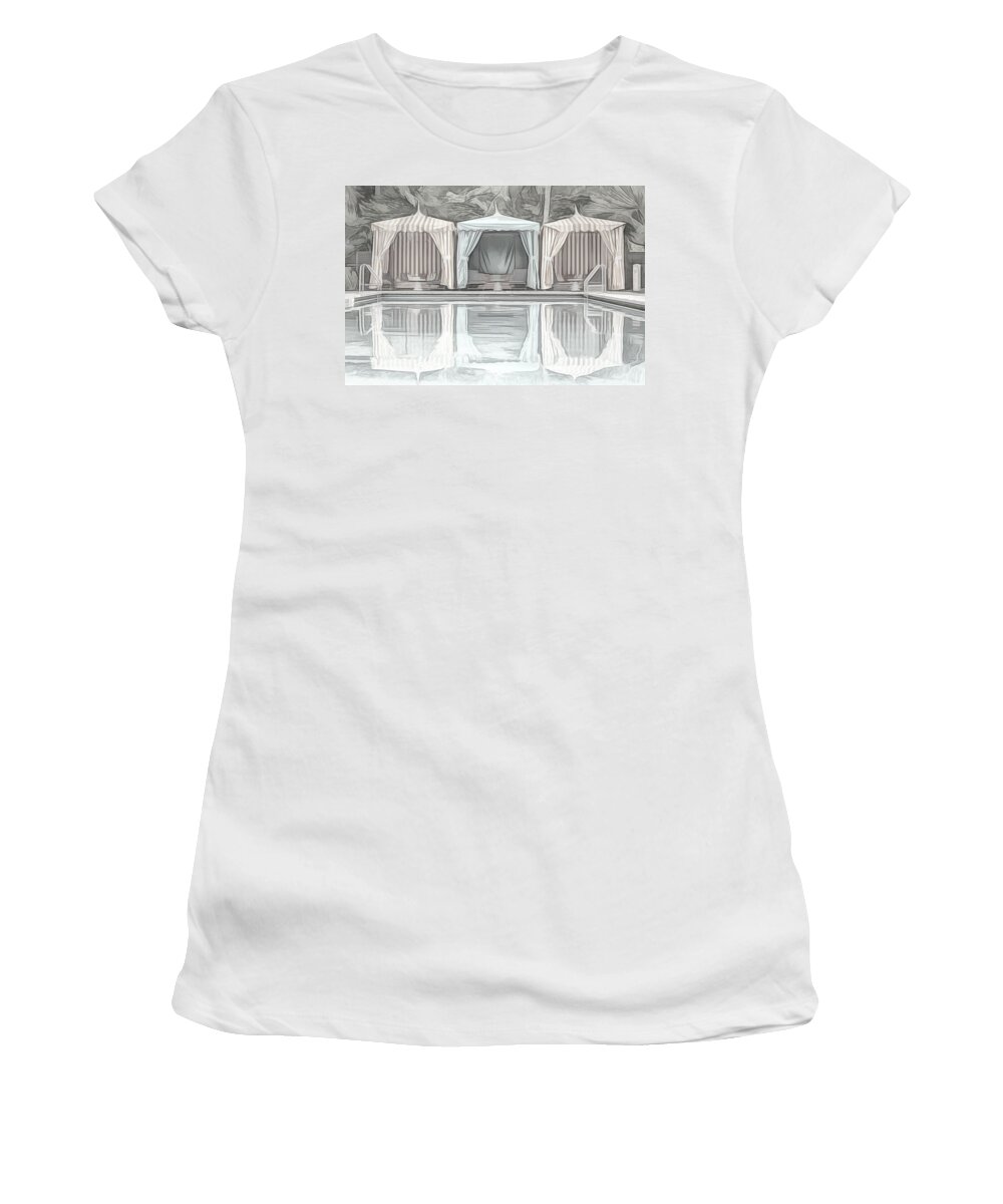 Cabanas Women's T-Shirt featuring the photograph Cabanas by the Pool by Alison Frank