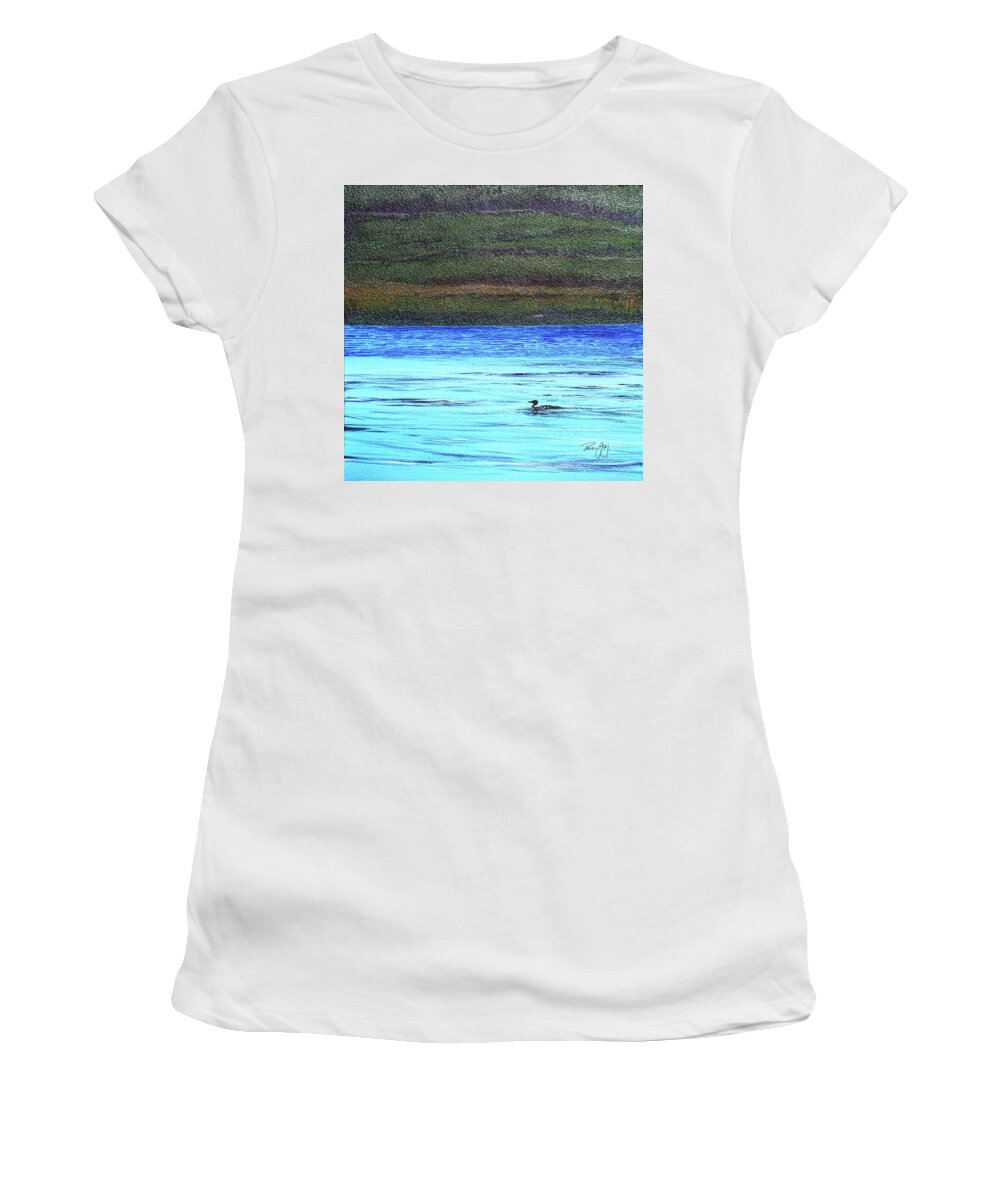 Moorhead Lake Women's T-Shirt featuring the painting Call of the Loon by Paul Gaj