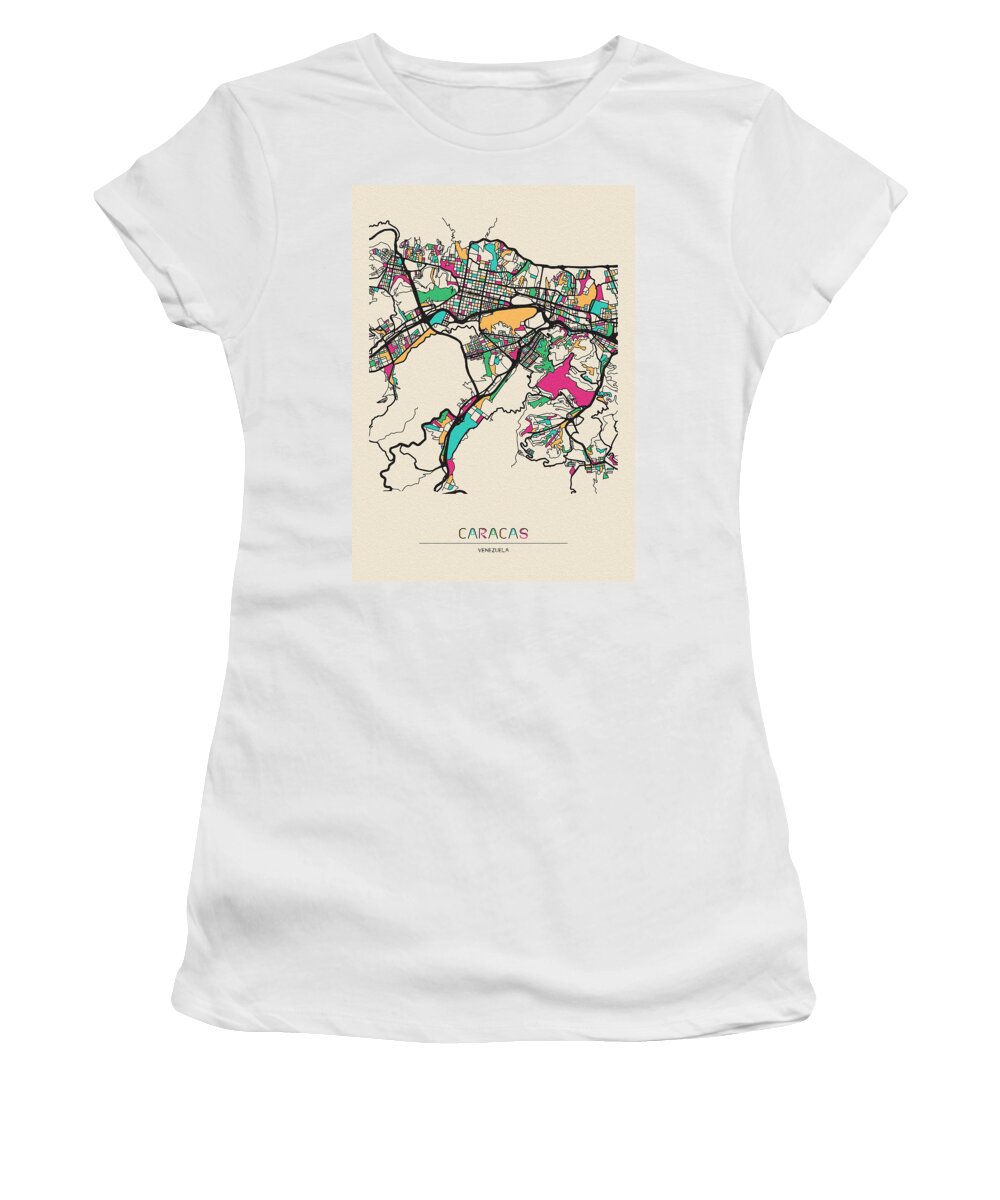 Caracas Women's T-Shirt featuring the drawing Caracas, Venezuela City Map by Inspirowl Design