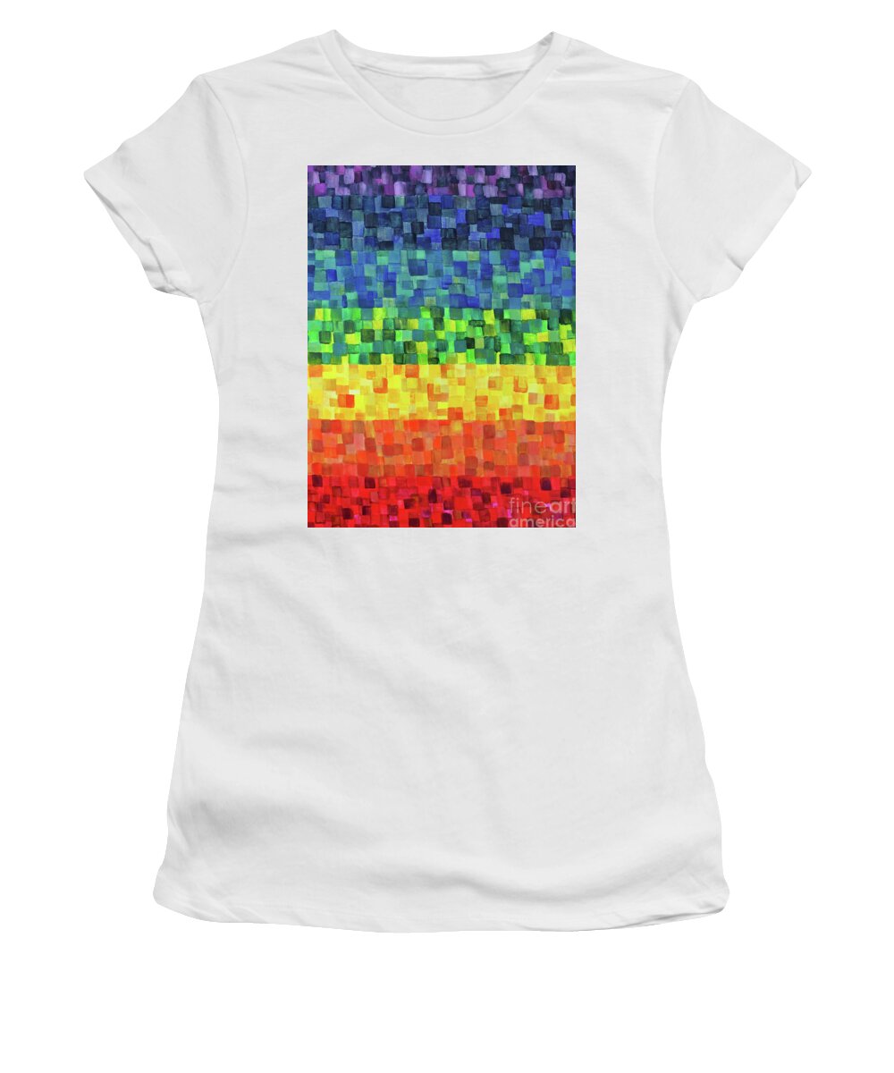 Chakras Women's T-Shirt featuring the painting Chakra Rainbow Tiles by Deborha Kerr