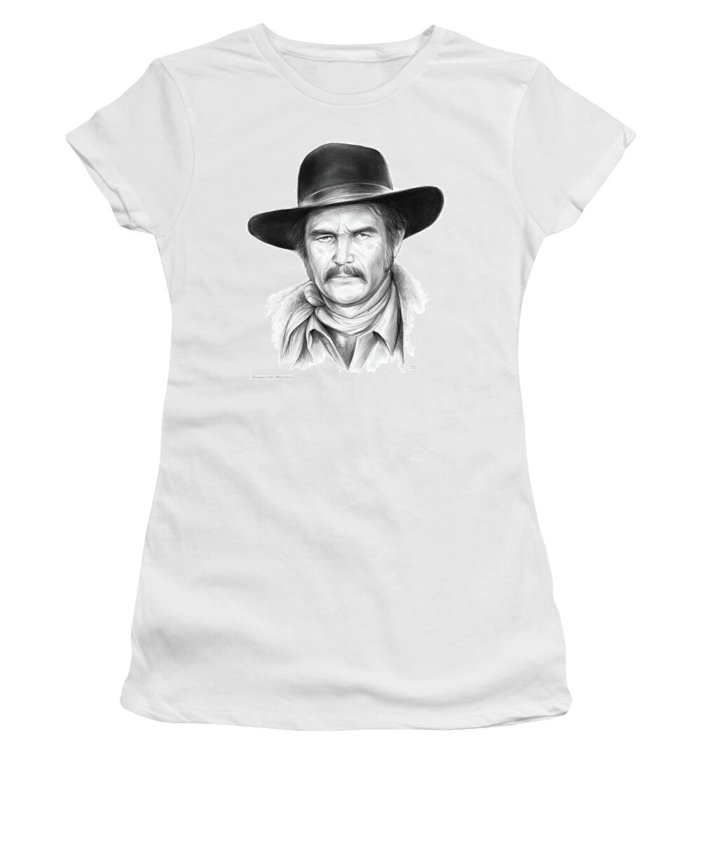 Charlton Heston Women's T-Shirt featuring the drawing Charlton Heston by Greg Joens