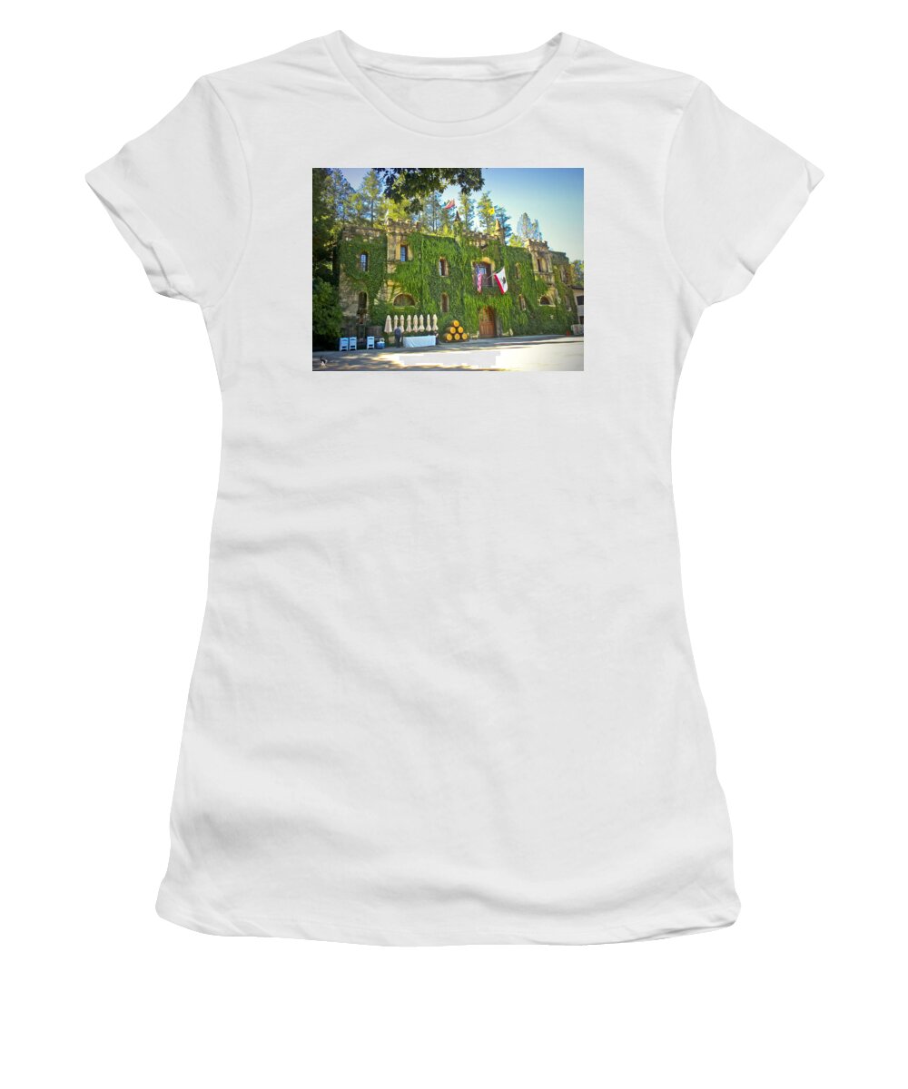 Chateau-montelena Women's T-Shirt featuring the photograph Chateau Montelena Facade by Joyce Dickens
