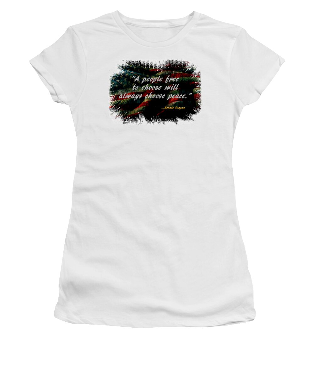 Ronald Reagan Women's T-Shirt featuring the mixed media Choose Peace by Ed Taylor