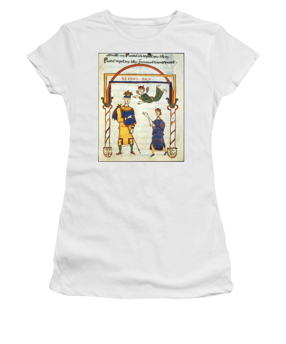 Angel Women's T-Shirt featuring the painting Codex Matrittensis. The Lombard law. Lombard King Rachis enthrones. by Album