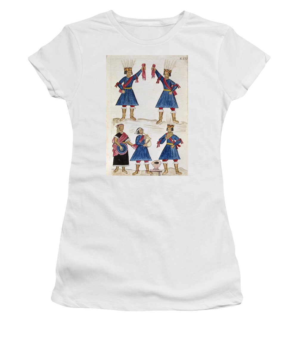 Martinez CompaÑon Baltasar Women's T-Shirt featuring the painting Codex Trujillo Del Peru, Book II E. 175 Another Dance Of The Indians Of The Mountain, 18th Century. by Baltasar Jaime Martinez Companon -1737-1797-