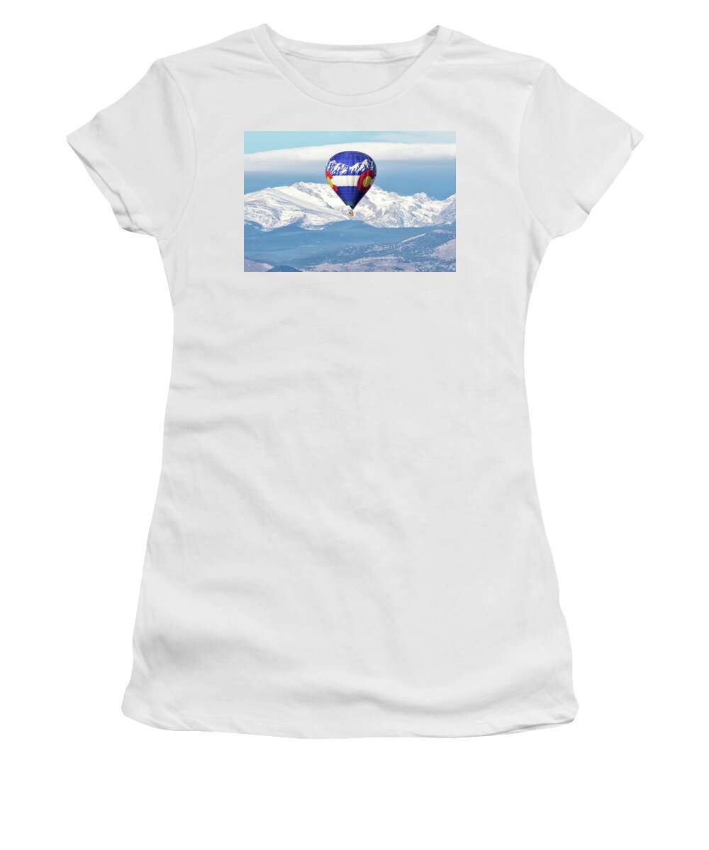 Balloon Women's T-Shirt featuring the photograph Colorado Hot Air Balloon Mimics the Mountains by Tony Hake