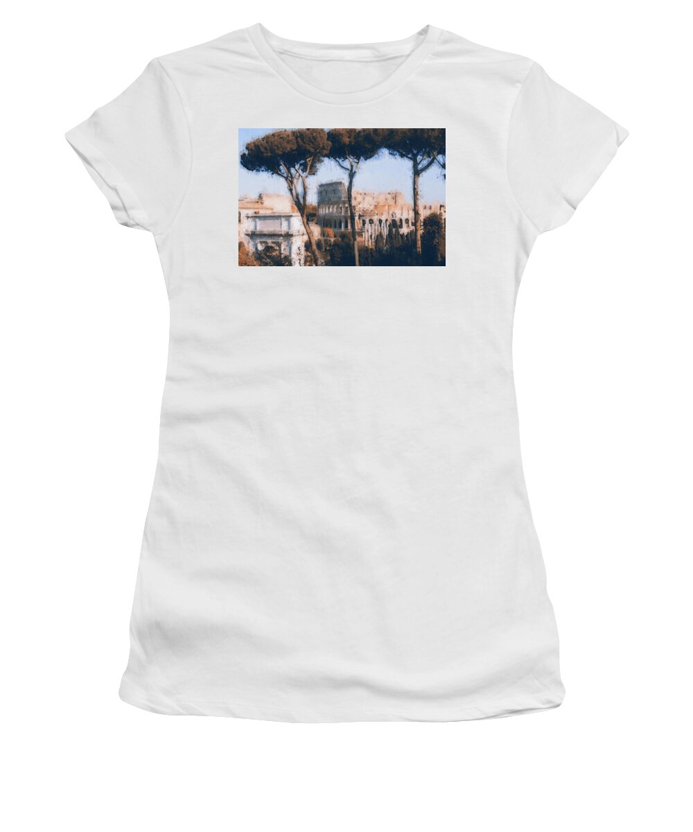 Roman Colosseum Women's T-Shirt featuring the painting Colosseum, Rome - 29 by AM FineArtPrints