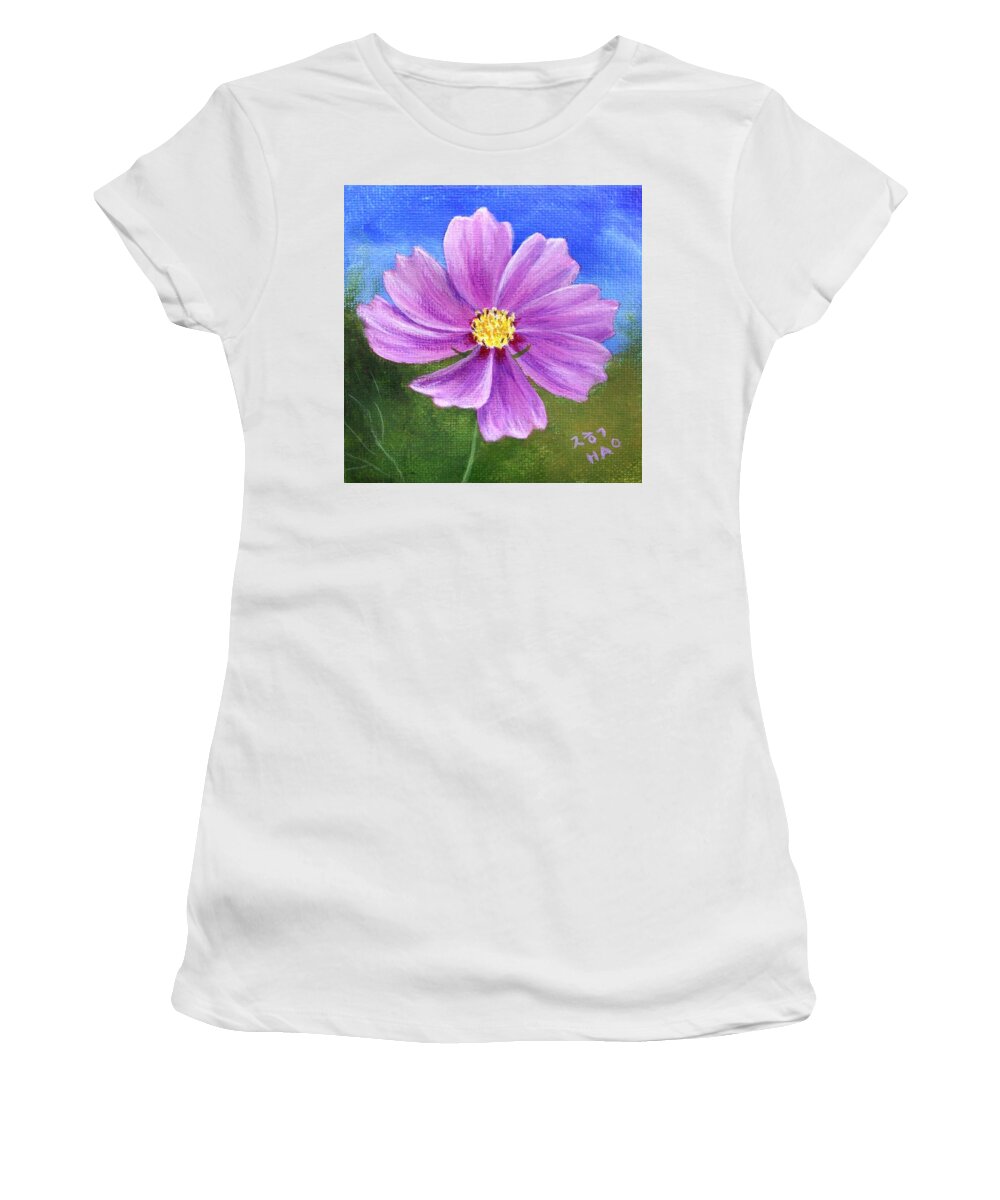 Cosmos Flower Women's T-Shirt featuring the painting Cosmos Flower by Helian Cornwell