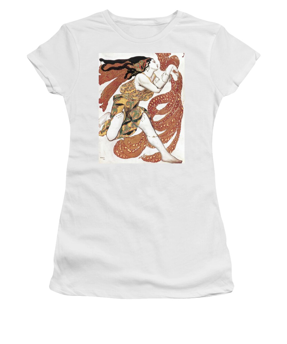 Composer Cherepnin Women's T-Shirt featuring the painting Costume sketch for a Bacchante, from the ballet andquot, Narcissusandquot. by Leon Bakst
