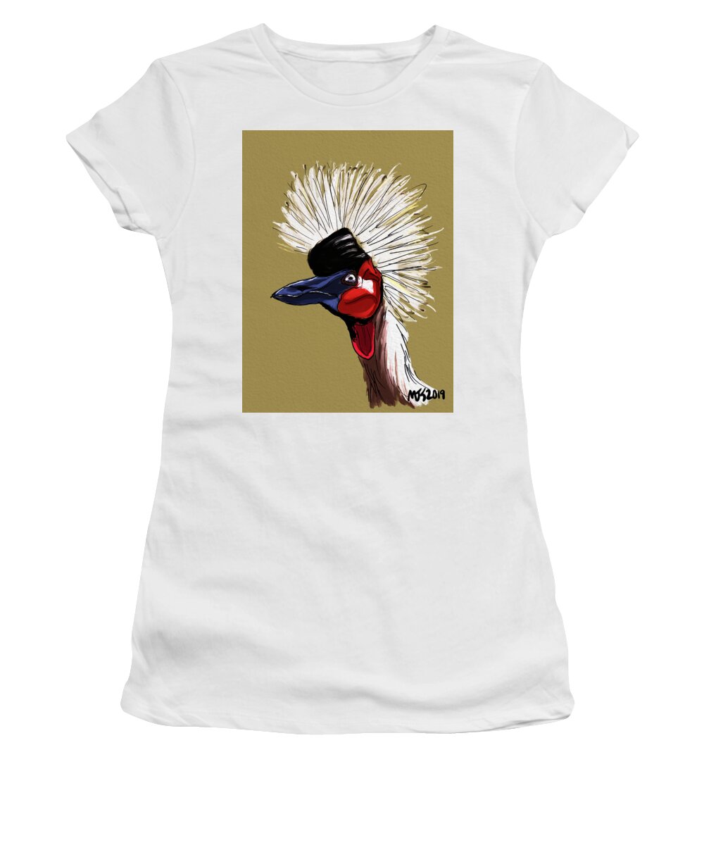 Birds Women's T-Shirt featuring the digital art Crowned Crane by Michael Kallstrom