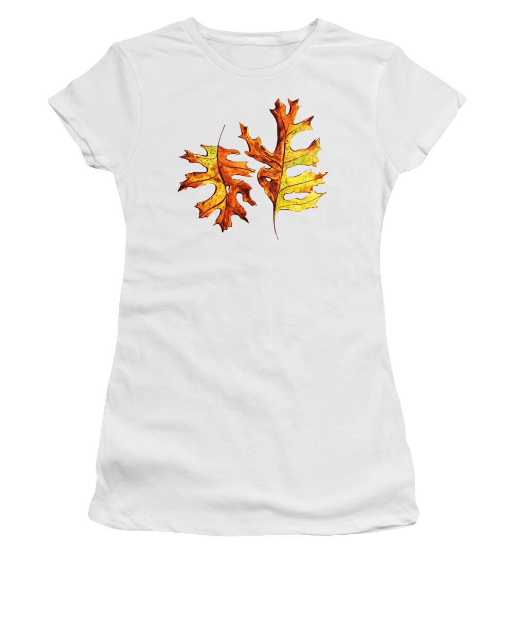 Autumn Leaf Women's T-Shirt featuring the painting Dancing Autumn Leaves by Boriana Giormova