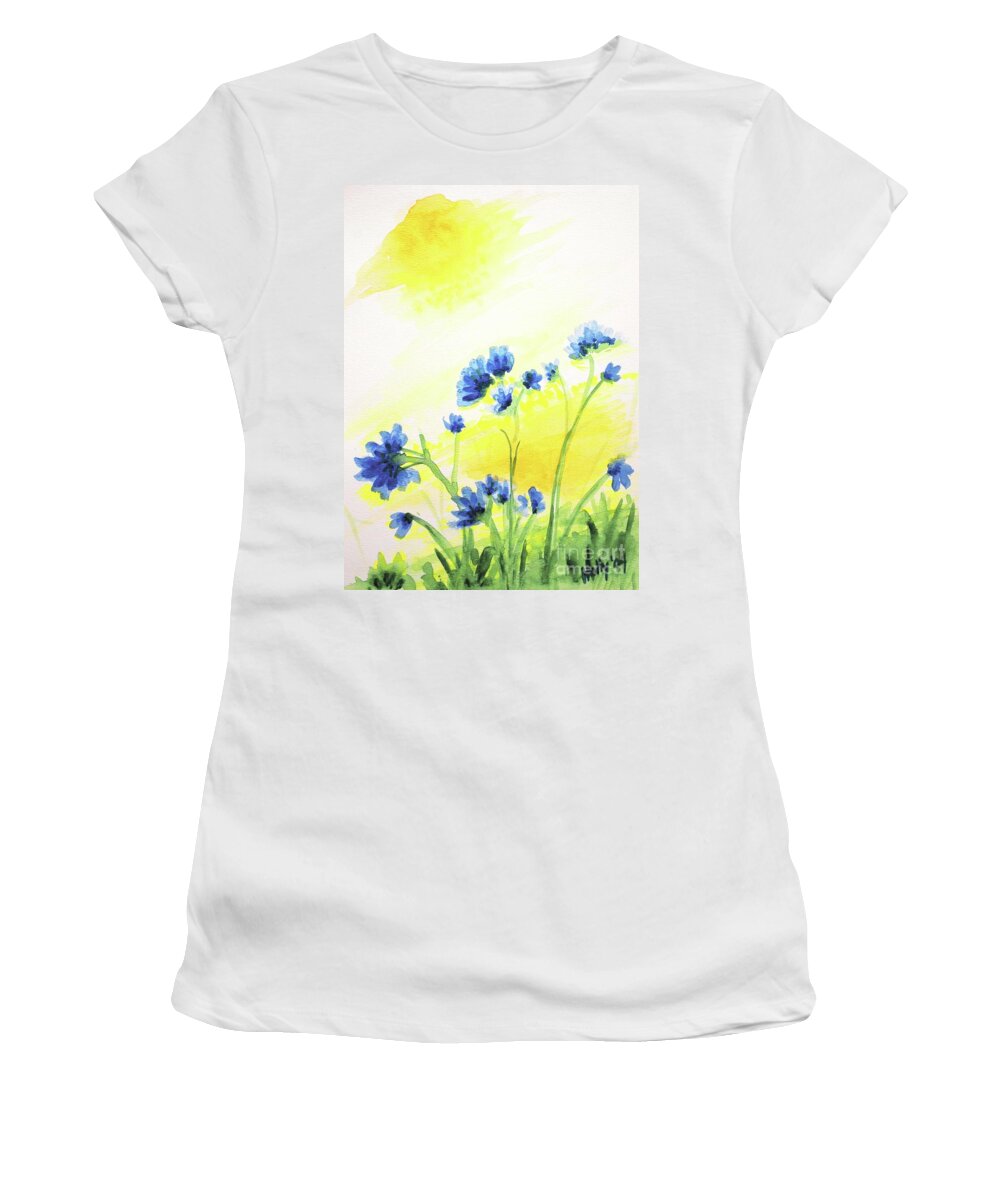 Blue Flowers Women's T-Shirt featuring the painting Daring Dream by Holly Carmichael