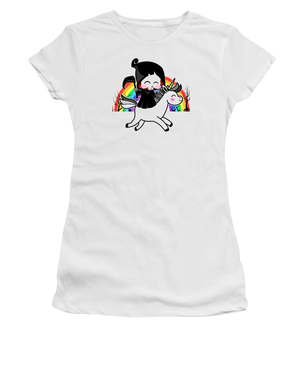 Mythical Creature Women's T-Shirt featuring the digital art Death Is Magic Unicorn Grim Reaper Rainbow by Mister Tee