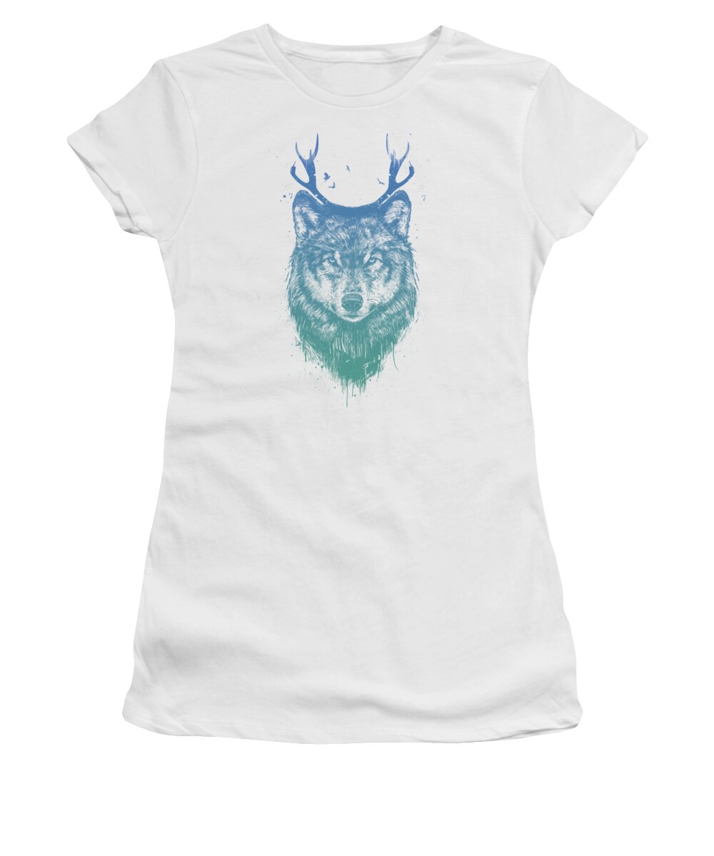 Wolf Women's T-Shirt featuring the mixed media Deer wolf by Balazs Solti