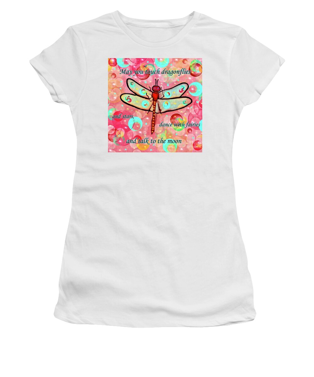 Dragonfly Text Art Women's T-Shirt featuring the digital art Dragonfly Text Art by Laurie's Intuitive