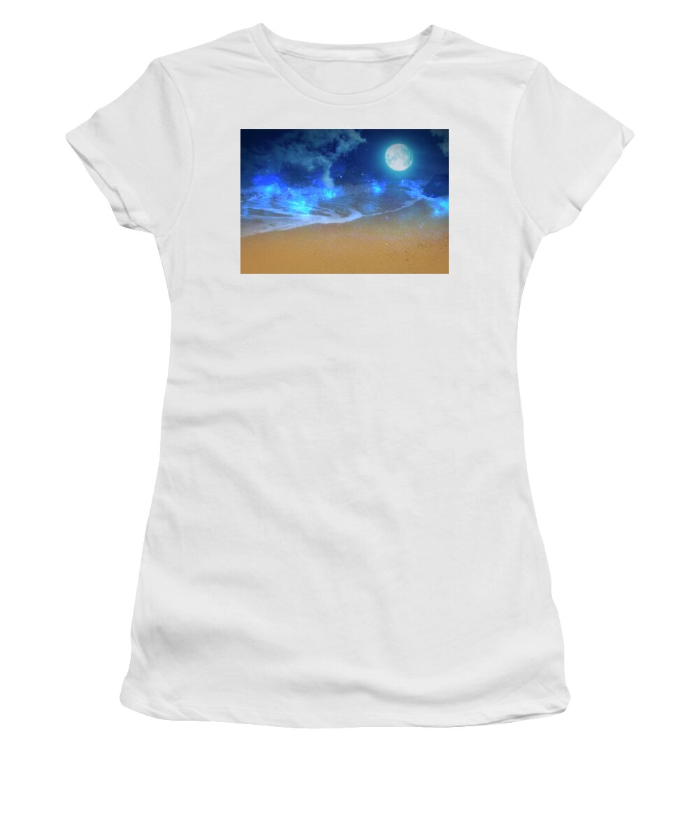 Imaginary Women's T-Shirt featuring the mixed media Dreamland Beach Magically by Johanna Hurmerinta