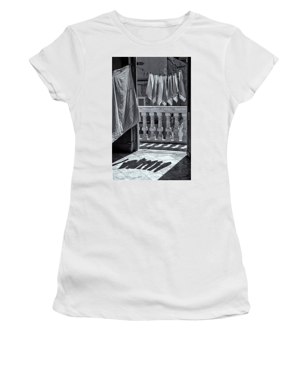 Havana Cuba Women's T-Shirt featuring the photograph Drying Napkins Black And White by Tom Singleton