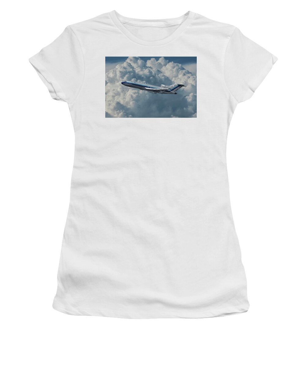 Eastern Airlines Women's T-Shirt featuring the photograph Eastern Airlines 727 with Billowing Clouds by Erik Simonsen