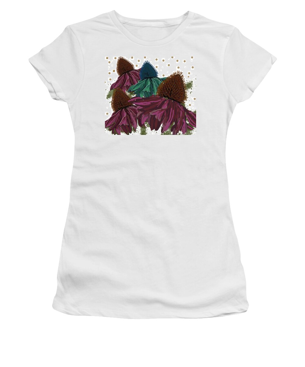 Echinacea Flower Women's T-Shirt featuring the drawing Echinacea Flower Skirts by Joan Stratton