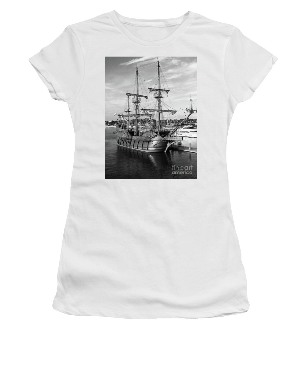 El Galeon Women's T-Shirt featuring the photograph El Galeon Reflection Black and White by D Hackett