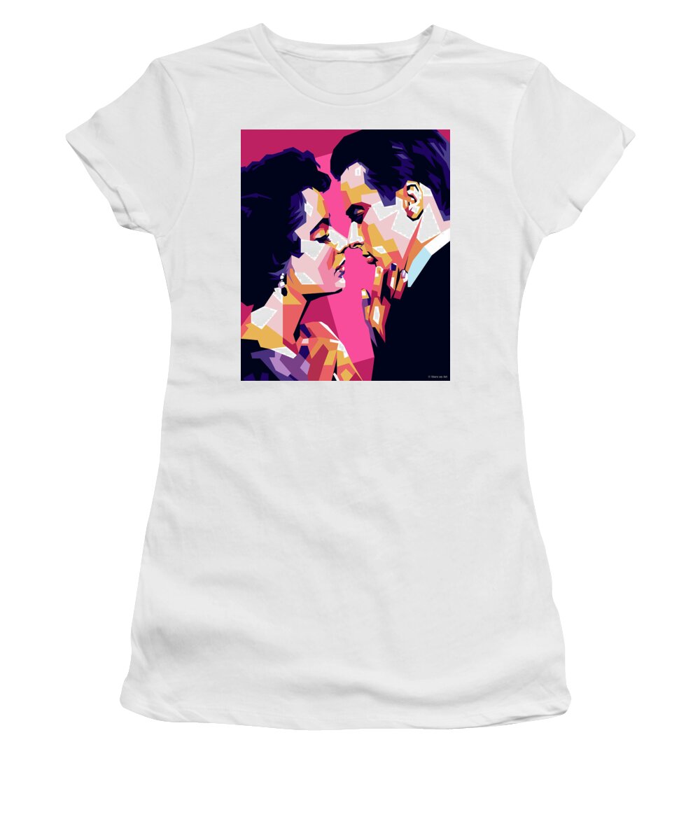 Elizabeth Women's T-Shirt featuring the digital art Elizabeth Taylor and Montgomery Clift by Movie World Posters