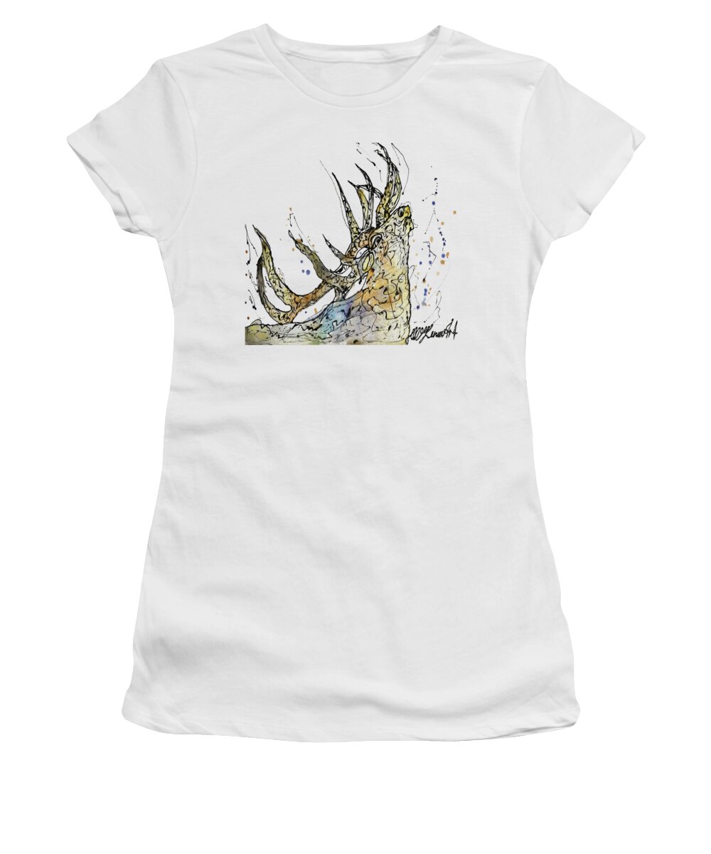 Nature Women's T-Shirt featuring the mixed media Elk art print by OLena Art by OLena Art
