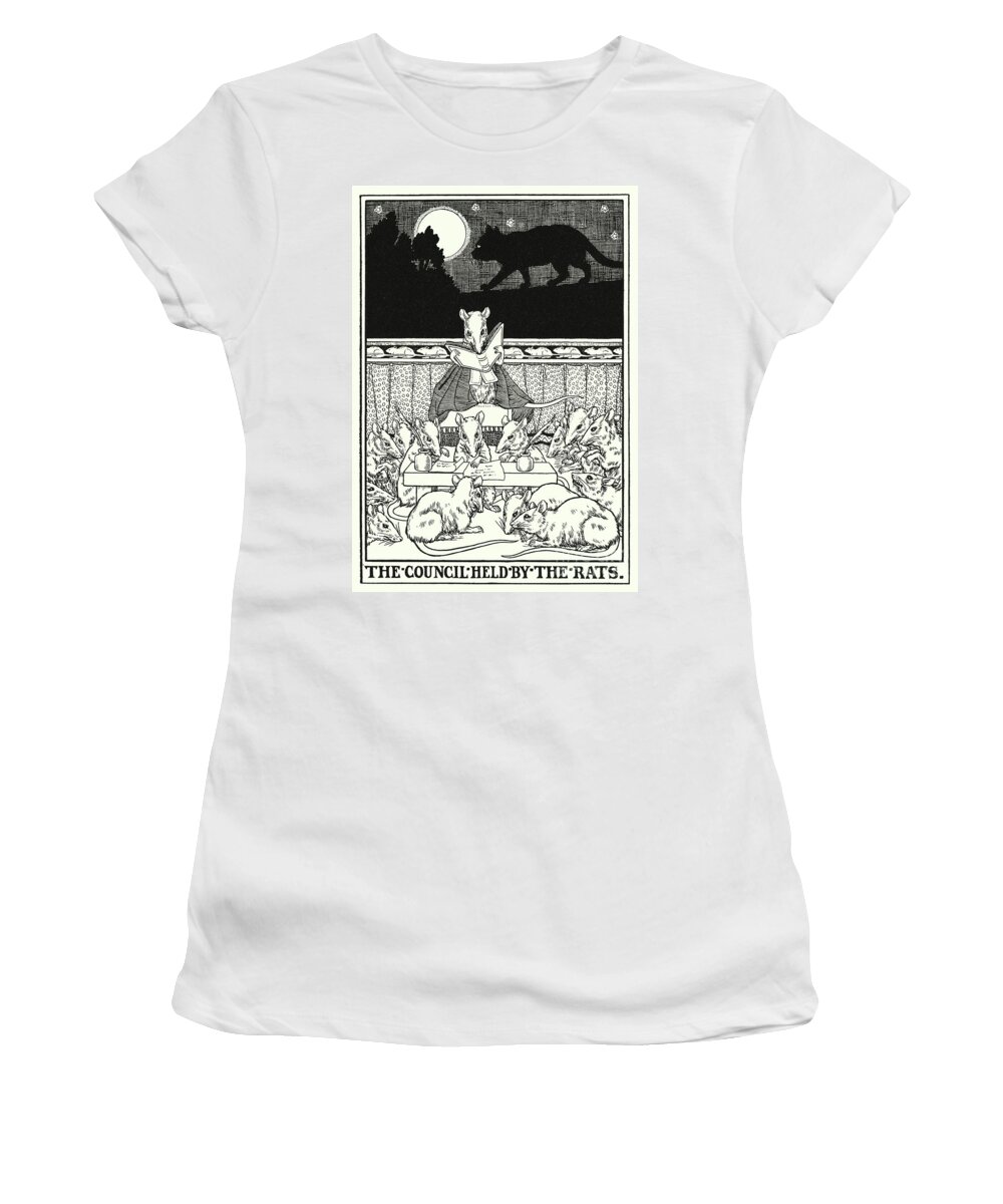 Border Women's T-Shirt featuring the painting Fables Of La Fontaine, The Council Held By The Rats by Percy James Billinghurst