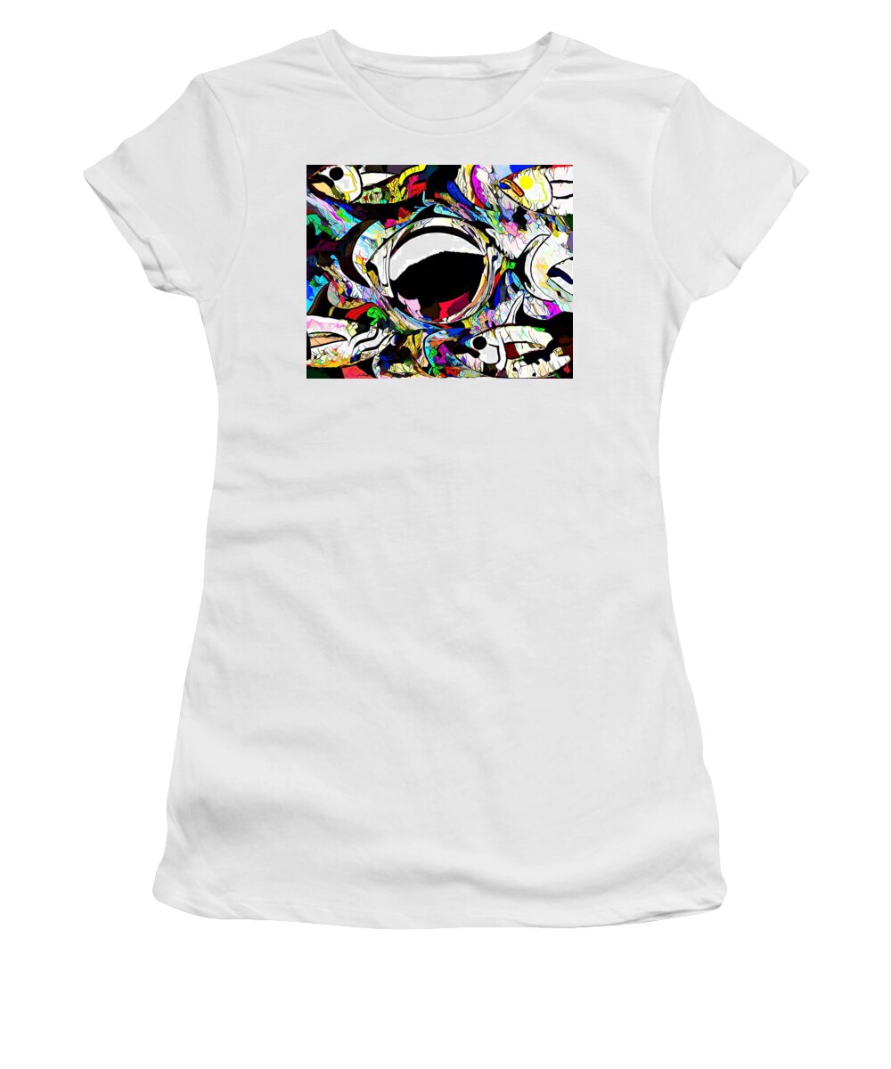 Modern Abstract Art Women's T-Shirt featuring the painting Fancy Fish Swimming By 1of2 by Joan Stratton