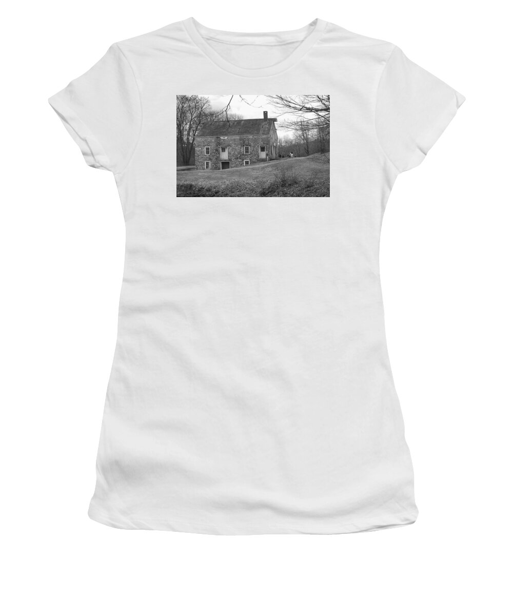 Waterloo Village Women's T-Shirt featuring the photograph Smith's Store on the Hill - Waterloo Village by Christopher Lotito