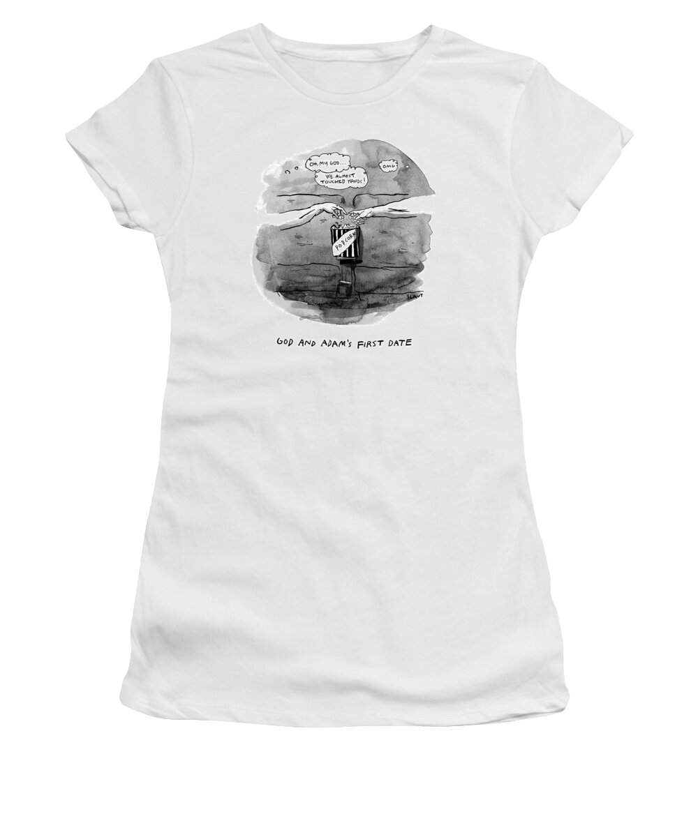  God And Adam's First Date Movie Theater Women's T-Shirt featuring the drawing First Date by Sara Lautman