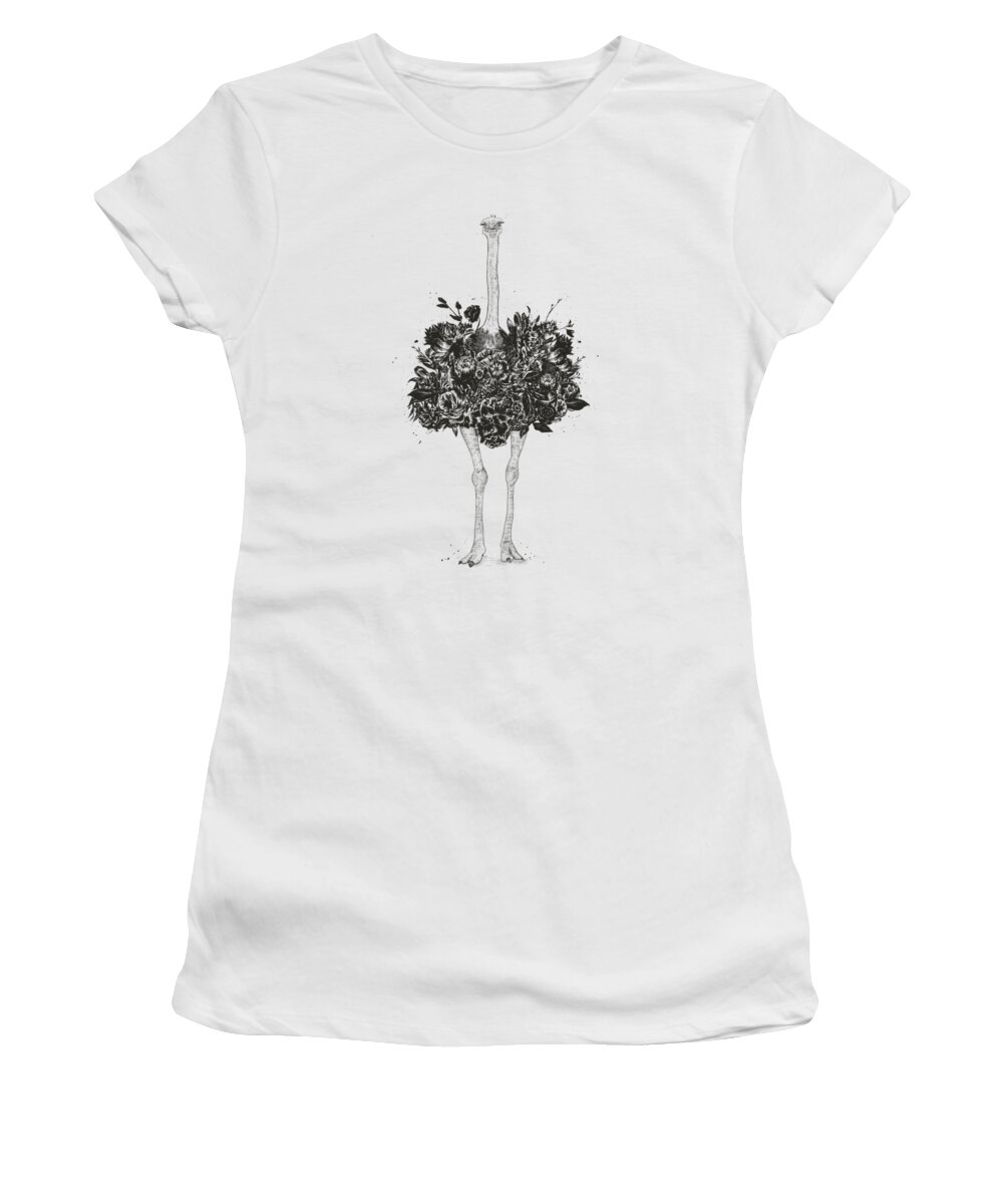 Ostrich Women's T-Shirt featuring the drawing Floral ostrich by Balazs Solti