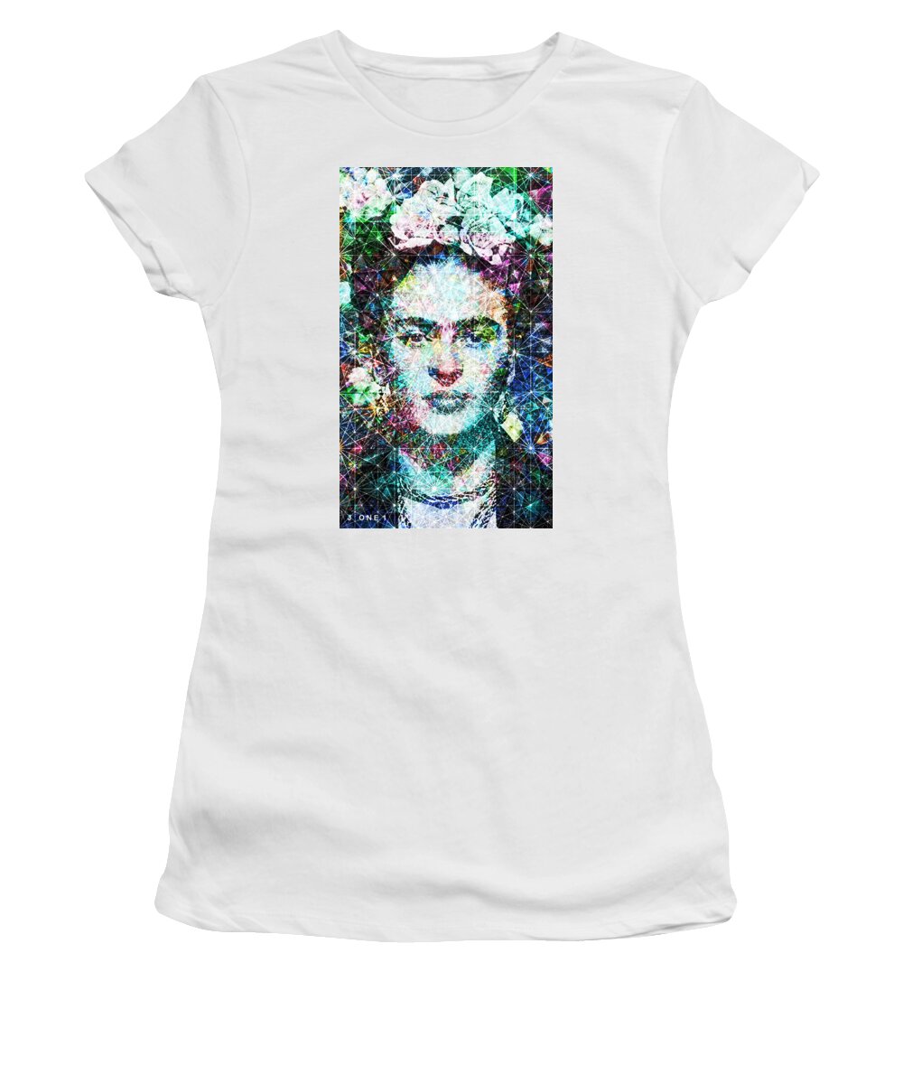 Frida Women's T-Shirt featuring the digital art Frida Fractal by J U A N - O A X A C A