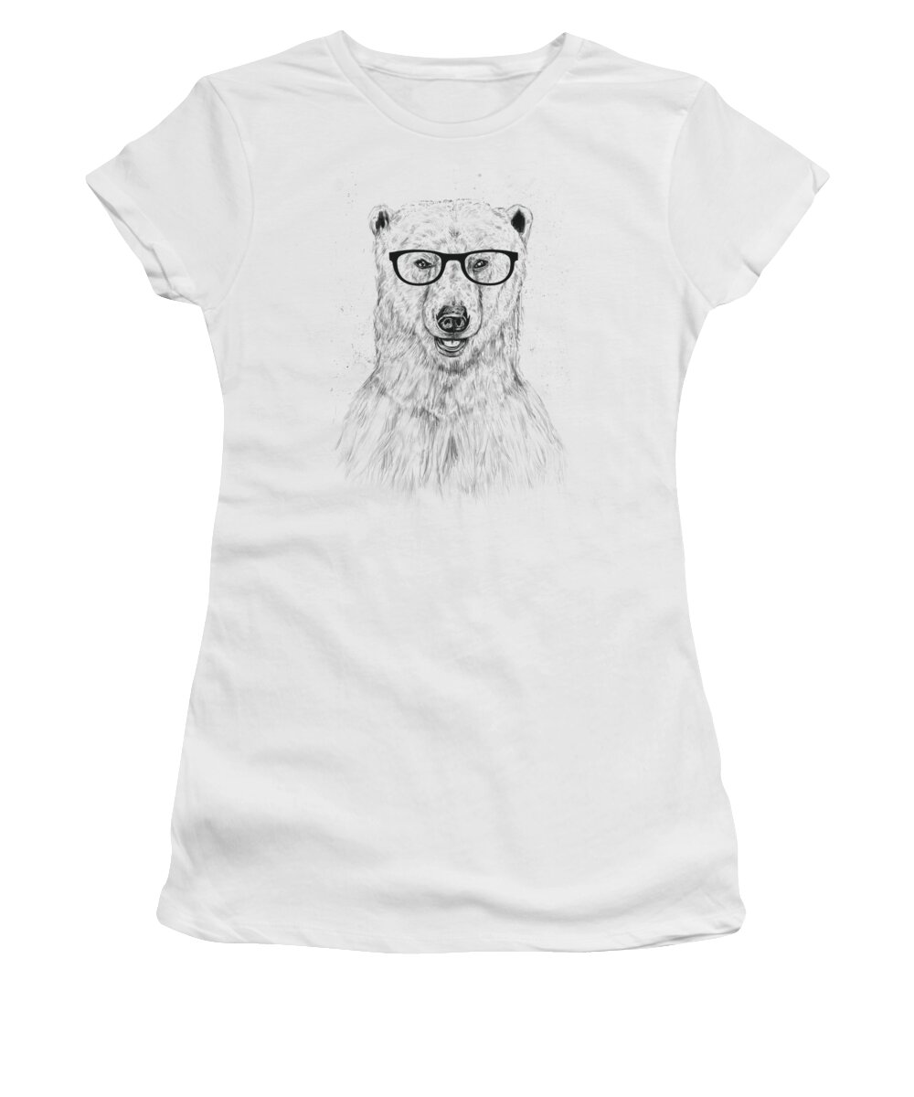 Bear Women's T-Shirt featuring the drawing Geek bear by Balazs Solti