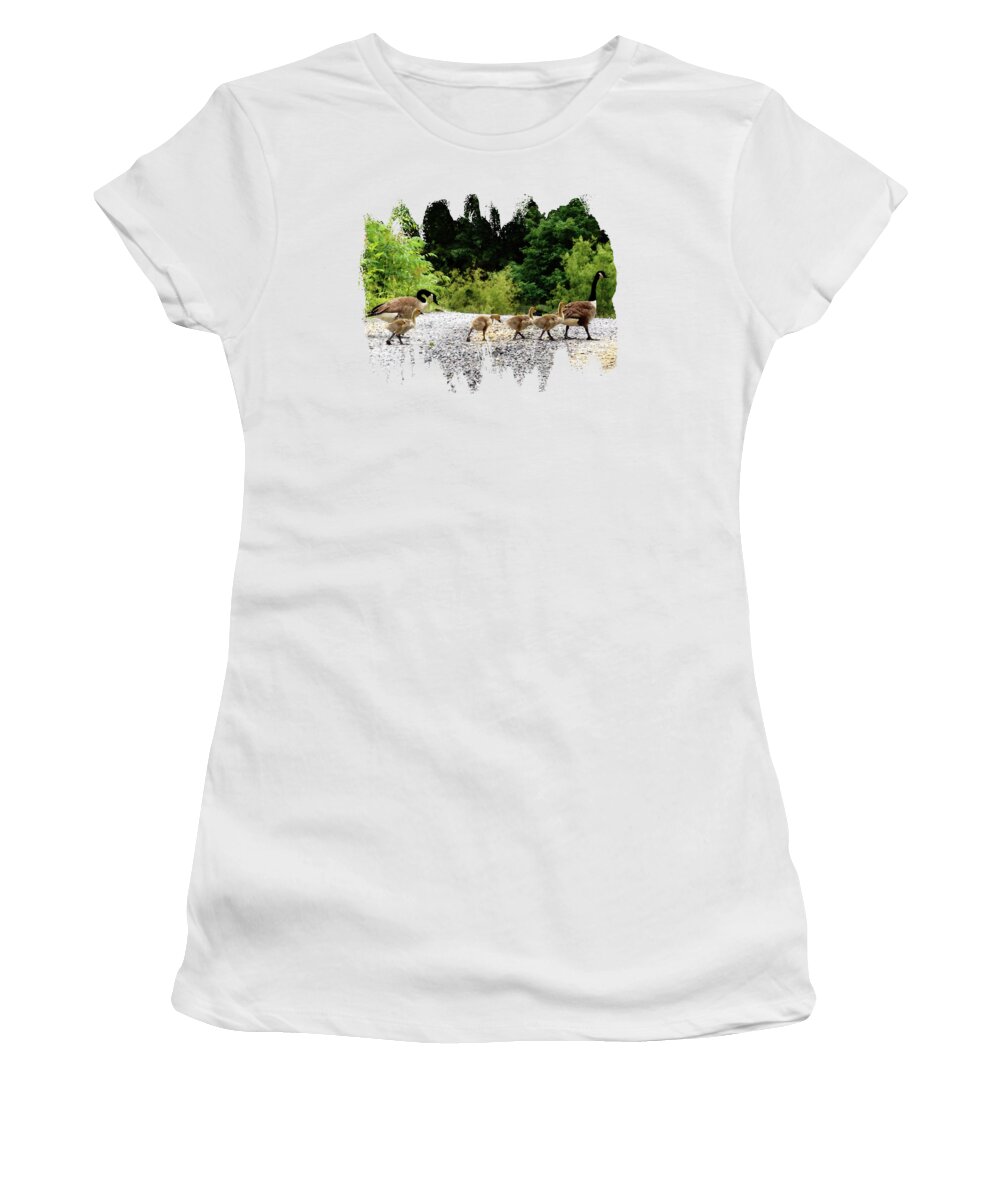 Goose Family Women's T-Shirt featuring the digital art Goose Family by Anita Faye