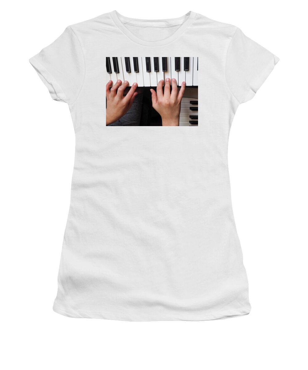 Hands Women's T-Shirt featuring the photograph Hands on Keyboard by C Winslow Shafer