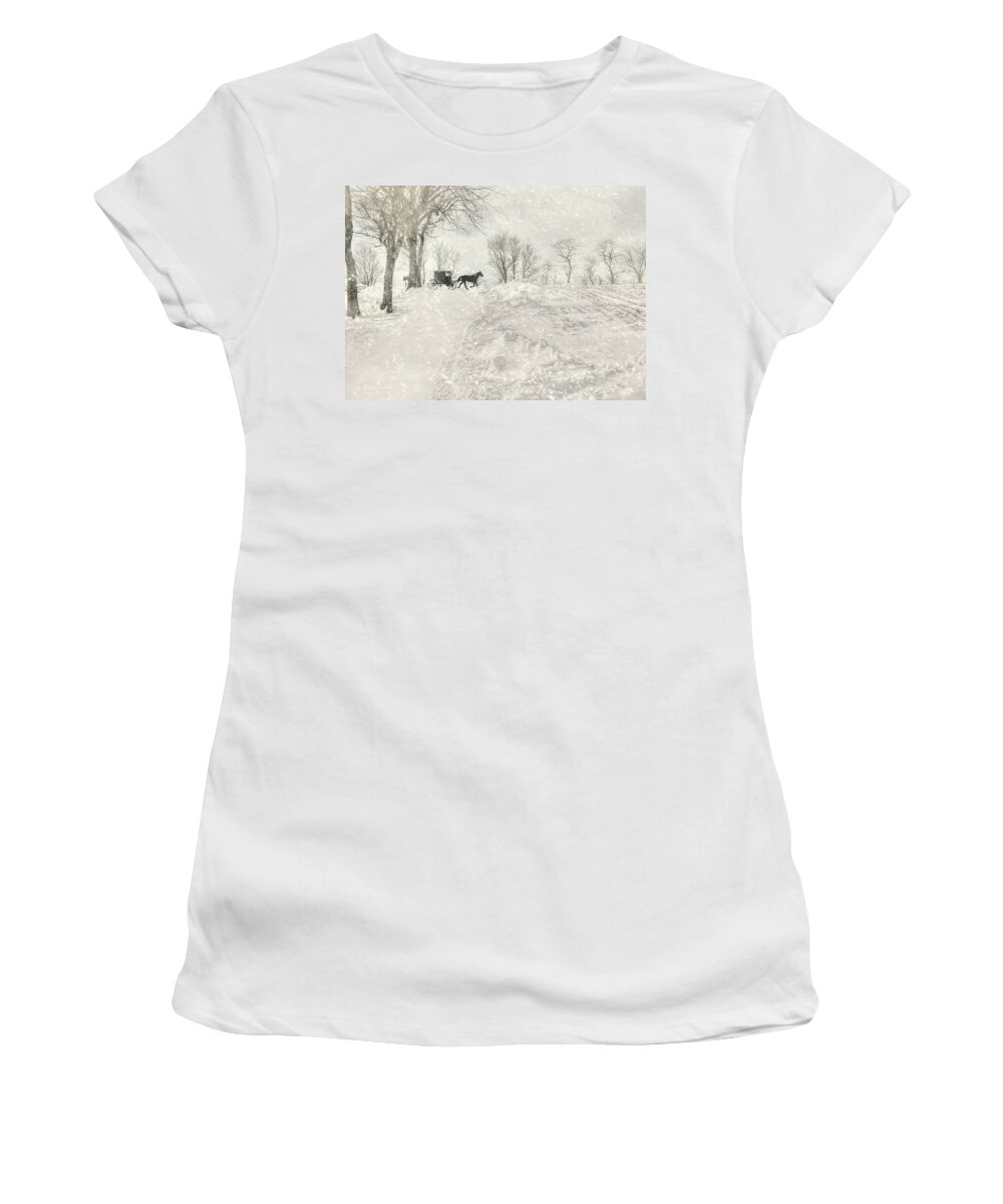 Amish Women's T-Shirt featuring the mixed media Happy Holidays from PA by Lori Deiter