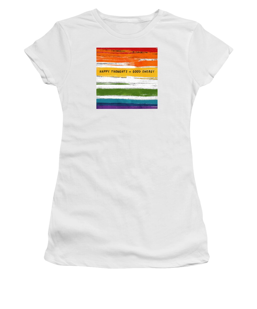 Rainbow Women's T-Shirt featuring the mixed media Happy Thoughts Rainbow- Art by Linda Woods by Linda Woods