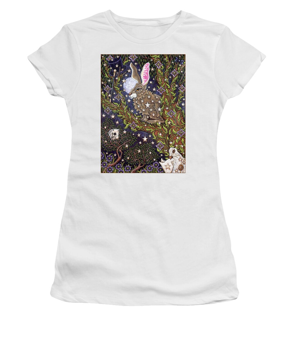 Hare Women's T-Shirt featuring the painting Hare Tapestree 1 by Amy E Fraser