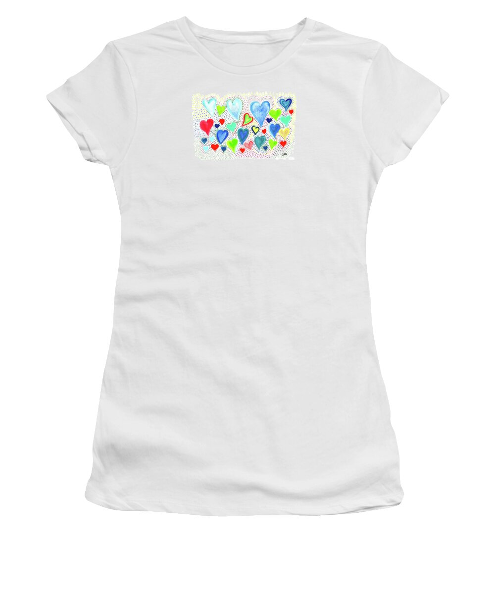 Hearts 1002 Women's T-Shirt featuring the painting Hearts 1002 by Corinne Carroll