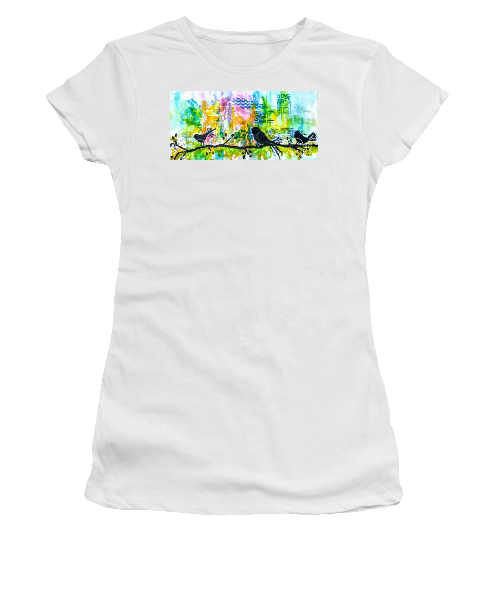 Watercolor Women's T-Shirt featuring the painting Imagine All Those People by Chrisann Ellis