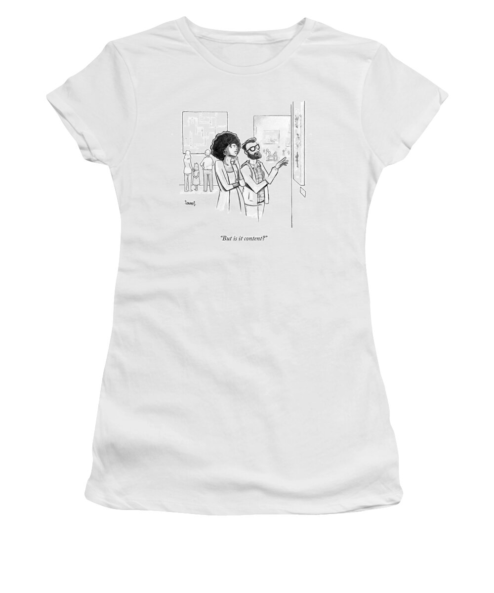 “but Is It Content?” Art Women's T-Shirt featuring the drawing Is It Content by Benjamin Schwartz