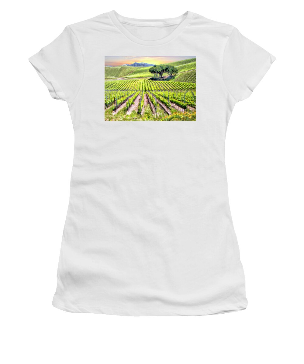 Jalama Women's T-Shirt featuring the photograph Jalama Vineyard by Sharon Foster
