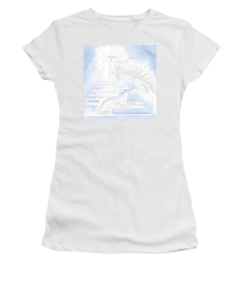 Heaven Women's T-Shirt featuring the painting Jesus Came Down A Straiway From Heaven To Greet Me In Communion And To Lead Me Home by Elizabeth Wang